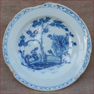 Large Blue And White Delft Dish Chinese Garden Dutch Earthenware 18 Th C