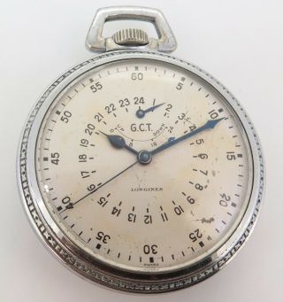 Wwii Longines Gct 24 Hour Us Army Air Corps Navigation Pocket Watch A - 9 Case