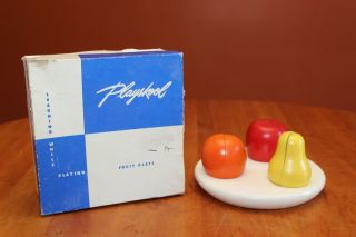 Vintage Playskool No 490 Fruit Plate Wooden Toy 1940s Complete
