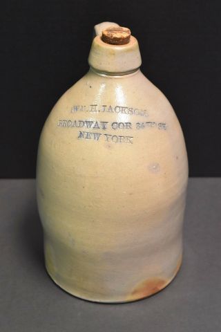Rare Antique Stoneware Salt Glazed Advertising Barber Jackson Broadway Cor.  Ny