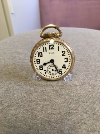 Vintage Pocket Watch Elgin 1968 France,  Railroad Style,  10k Rolled Gold,  16s,  17j