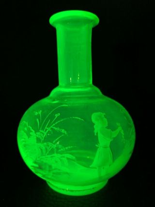 19th Century Victorian Mary Gregory Uranium Vaselin Glass Decanter Scent Bottle