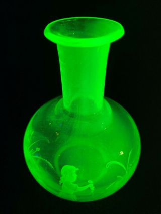 19th Century Victorian Mary Gregory Uranium Vaselin Glass Decanter Scent Bottle 5