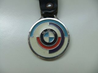 Vintage 1980 ' s BMW Motorsport Key Ring.  Leather Enamel Keychain 2