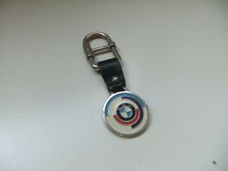 Vintage 1980 ' s BMW Motorsport Key Ring.  Leather Enamel Keychain 3