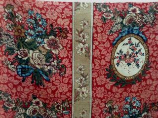 Antique/vintage French Fabric Medallions Floral Bouquets Ribbons Block Print