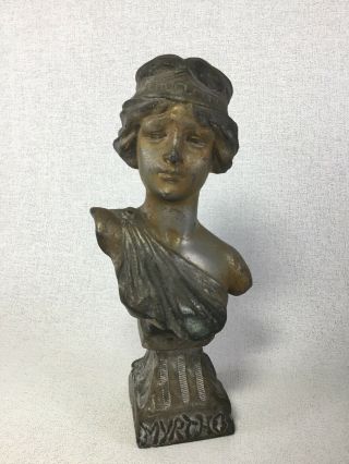 Antique Myrtho Greek Statue Lady Bust Cast Spelter Metal French Art Nouveau