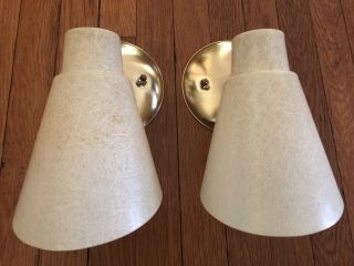 Pair Wall Sconces Lights Lamps Mid Century Modern Vintage Fiberglass Cones