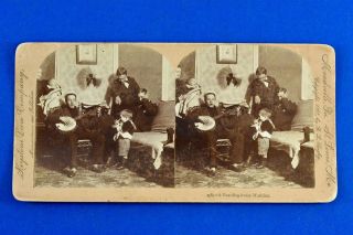 Stereo View Card By Keystone View Co. ,  1897: Sailor Playing 5 - String Banjo