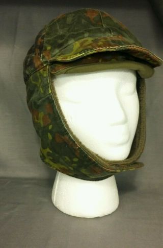Vintage German Military Flectarn Camo Winter Cap/hat Ear Flaps 1994 Camouflage