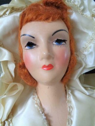 1920s Art Deco Boudoir Bed Doll French Flapper 26 " Red Hair Long Eyelashes