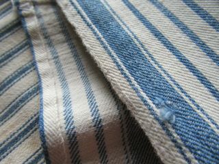 Antique Vtg Ticking Bed Pillow Bag Blue Stripe 2 Fabric Vertical Horizontal Wow