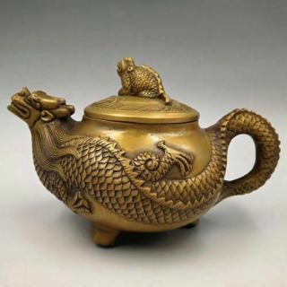 Chinese Antique Brass Dragon Turtle Teapot Home Decorations Qianlong Year