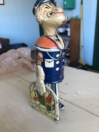 Antique 1930 ' s Louis Marx Tin Walking Popeye Wind Up Toy Missing An Arm 2