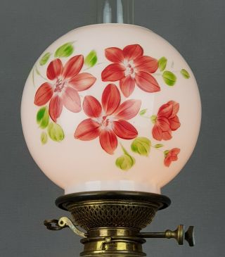 Hand Painted Opal Cased Glass Kerosene Paraffin Duplex Oil Lamp Shade