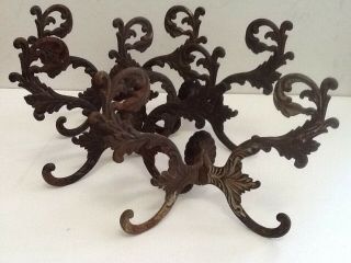 Set Of 4 Antique Victorian Cast Iron Hall Tree Double Hooks