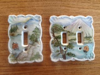 Vintage Hand Painted Porcelain Ceramic Switch Plate Covers,  By Helen Hitchcock