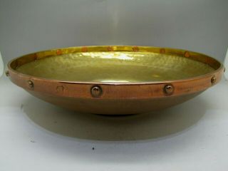 antique arts and crafts copper & brass fruit bowl alms dish plate vintage 2