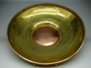 antique arts and crafts copper & brass fruit bowl alms dish plate vintage 3