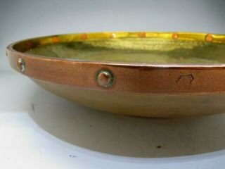 antique arts and crafts copper & brass fruit bowl alms dish plate vintage 7