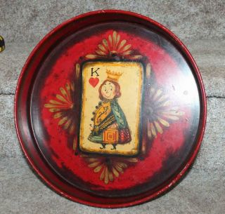 Vintage Peter Ompir King Of Hearts Painted Tole Tray Signed