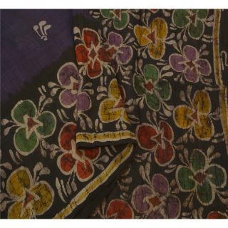Sanskriti Vintage Black Saree 100 Pure Silk Batik Work Fabric Craft Sari