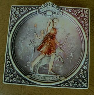 Art Deco Ceramic Pottery Wall Tile Depicting Roman Goddess Diana The Huntress