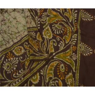 Sanskriti Vintage Brown Saree 100 Pure Silk Batik Work Craft Fabric Sari