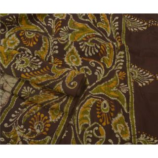 Sanskriti Vintage Brown Saree 100 Pure Silk Batik Work Craft Fabric Sari 2