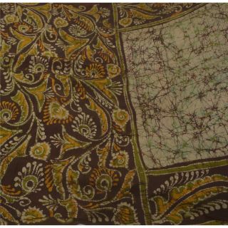 Sanskriti Vintage Brown Saree 100 Pure Silk Batik Work Craft Fabric Sari 7