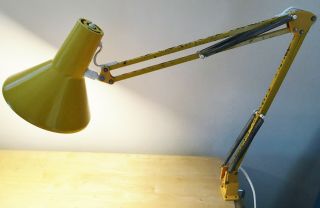 Vintage/Retro Yellow HCF Denmark Adjustable Anglepoise Type Lamp/Light & Clamp 2