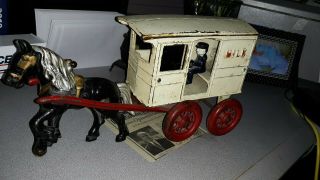 Antique Kenton Horse Drawn Milk Wagon Truck W/ Driver Cast Iron
