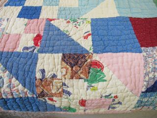Vintage Antique Feed Sack Hand Sewn JACOB ' S LADDER Thick Quilt; 79 