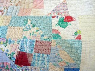 Vintage Antique Feed Sack Hand Sewn JACOB ' S LADDER Thick Quilt; 79 