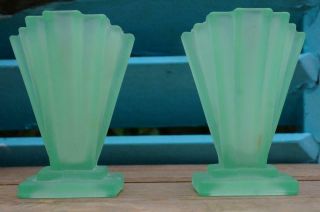 Vintage Art Deco Uranium Glass Vases Bagley 