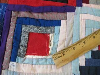 FOR RESTORATION Vintage Antique Cotton & Other Fabrics LOG CABIN Quilt TOP; Full 6