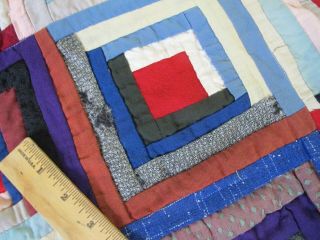 FOR RESTORATION Vintage Antique Cotton & Other Fabrics LOG CABIN Quilt TOP; Full 7