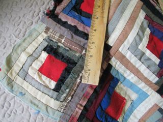 FOR RESTORATION Vintage Antique Cotton & Other Fabrics LOG CABIN Quilt TOP; Full 8
