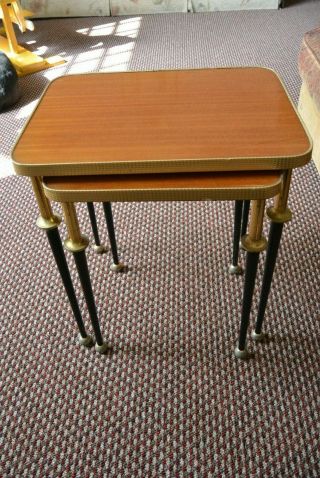 Great kitsch mid - century nest two tables with black & gold ornate dansette legs 2