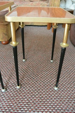 Great kitsch mid - century nest two tables with black & gold ornate dansette legs 7