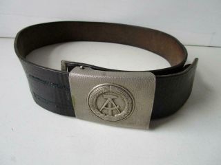 Vintage East German Black Leather Belt With Buckle