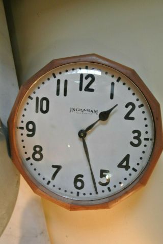 Vintage Ingraham Wooden Case Wall Clock 13 " Across Battery Repair