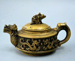Aaa Collectable Ming Dynasty Antique Bronze Hand Carve Myth Dragon Noble Tea Pot