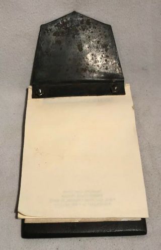 Antique Signed & Dated 1935 Metal & Wood Hand Made Notepad Holder Vintage