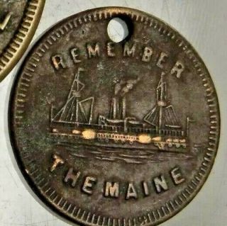 1898 BRASS PICTORIAL TOKEN OR MEDALET - CUBA MUST BE - REMEMBER THE MAINE 2