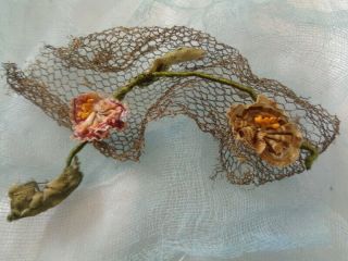 VICTORIAN FRENCH SILK OMBRE RIBBONWORK FRAGMENT AND FRENCH METALLIC LACE FRAG 2