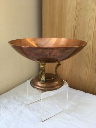 Vintage Arts And Crafts Style Linton Copper And Brass Tazza/pedestal Bowl