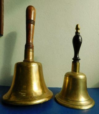2x Antique Brass Hand Bell School Bells 1900s
