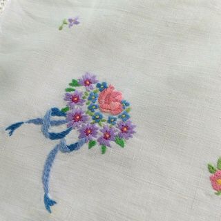 Vintage Hand Embroidered Colourful Pretty Crinoline lady tablecloth Lace edge 3