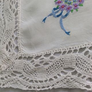 Vintage Hand Embroidered Colourful Pretty Crinoline lady tablecloth Lace edge 5